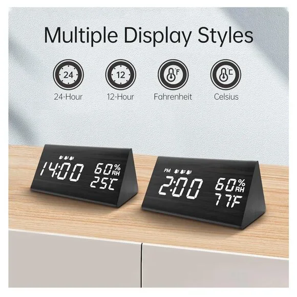 Digital Alarm Clock, with Wooden Electronic LED Time Display - Picture 6 of 7